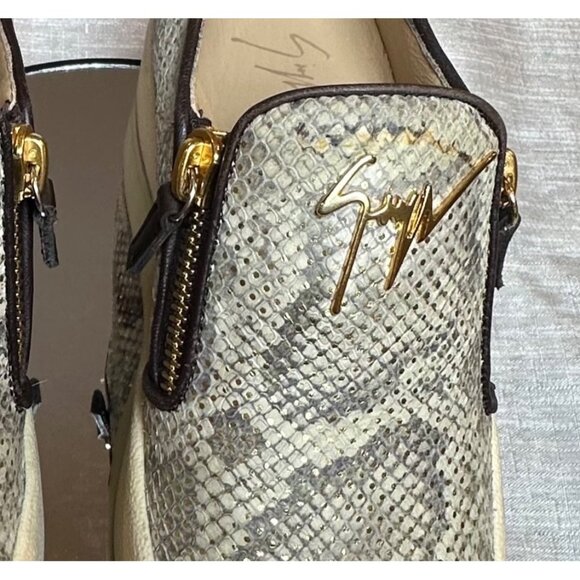 Giuseppe Zanotti Women 37.5 Python Print Low-Top Slip on Sneakers Gold Zippers - Picture 9 of 14